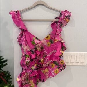 Cynthia Rowley Pink Floral Ruffle Blouse